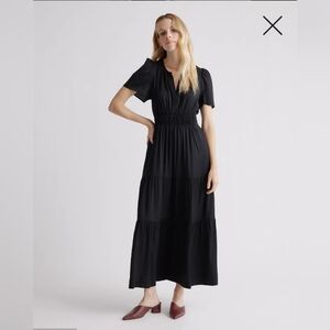 NWT! Quince 100% Mulberry Silk Tiered Black Maxi Dress! Sz. L! (A58)